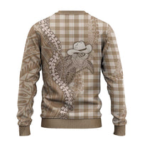 Beige Hawaii Palaka Cowboy Turtle Ugly Christmas Sweater Hawaiian Paniolo Puakenikeni Maile Lei - Polynesian Pride