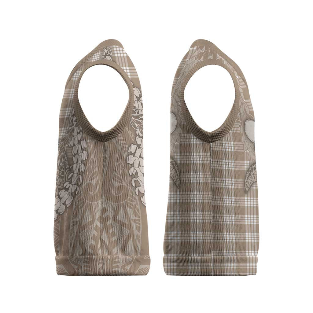 Beige Hawaii Palaka Cowboy Turtle Christmas Knitted V-Neck Vest Hawaiian Paniolo Puakenikeni Maile Lei DT05 - Polynesian Pride