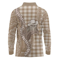 Beige Hawaii Palaka Cowboy Turtle Long Sleeve Polo Shirt Hawaiian Paniolo Puakenikeni Maile Lei DT05 - Polynesian Pride