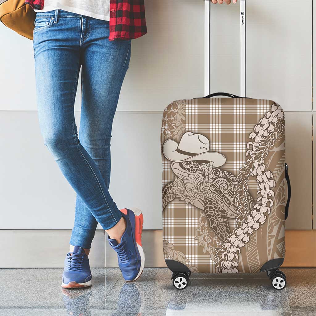 Beige Hawaii Palaka Cowboy Turtle Luggage Cover Hawaiian Paniolo Puakenikeni Maile Lei - Polynesian Pride
