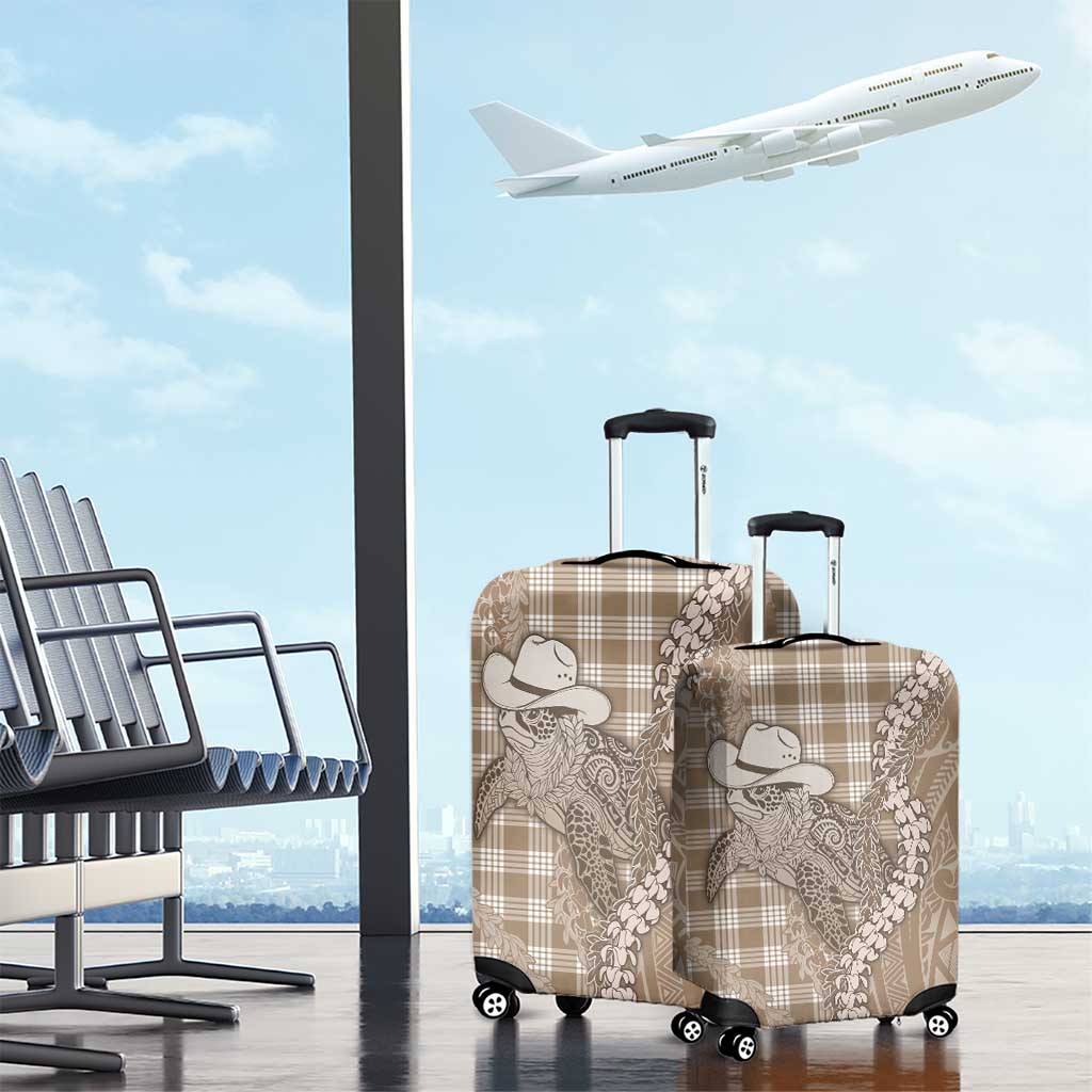 Beige Hawaii Palaka Cowboy Turtle Luggage Cover Hawaiian Paniolo Puakenikeni Maile Lei - Polynesian Pride