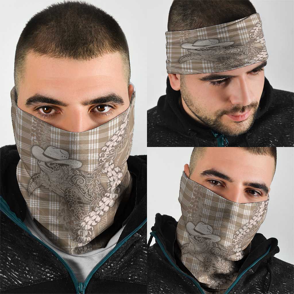Beige Hawaii Palaka Cowboy Turtle Neck Gaiter Hawaiian Paniolo Puakenikeni Maile Lei - Polynesian Pride