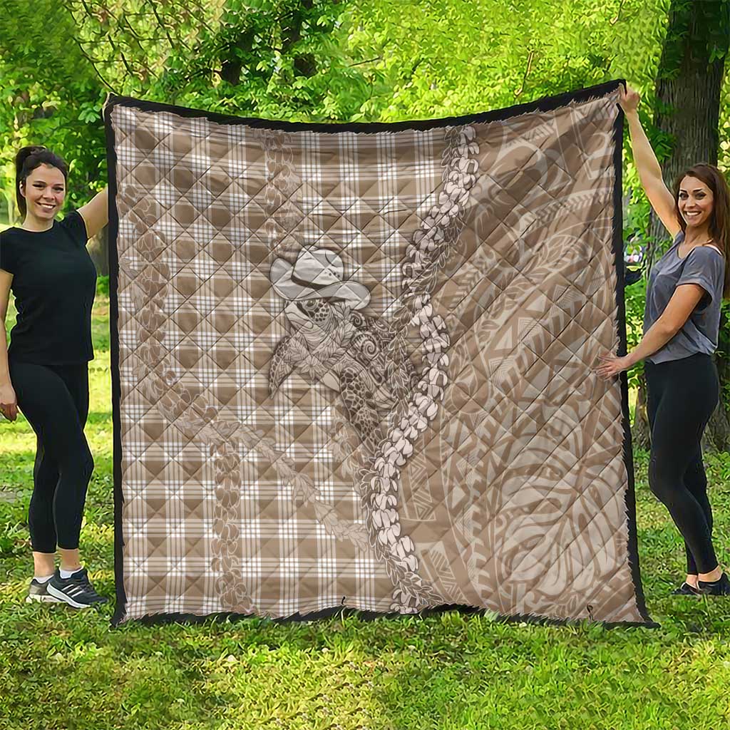Beige Hawaii Palaka Cowboy Turtle Quilt Hawaiian Paniolo Puakenikeni Maile Lei - Polynesian Pride