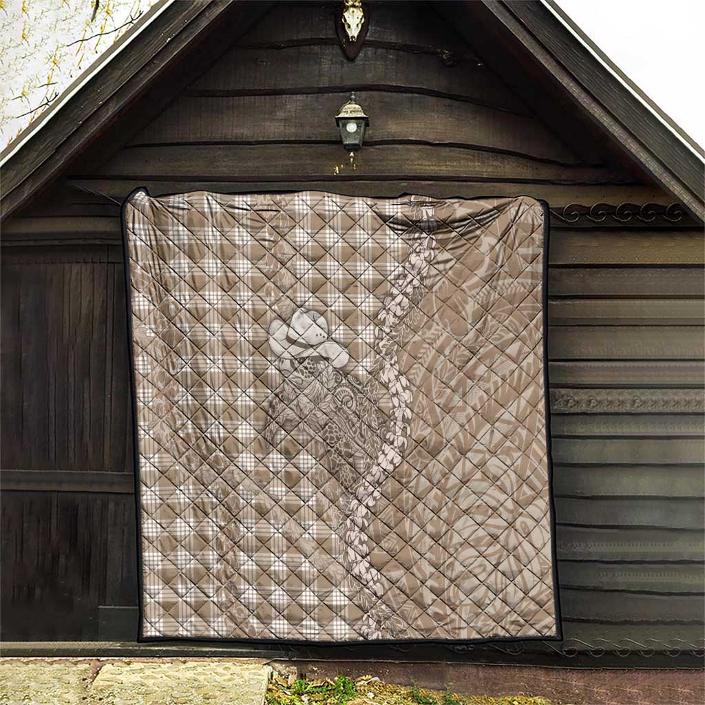 Beige Hawaii Palaka Cowboy Turtle Quilt Hawaiian Paniolo Puakenikeni Maile Lei - Polynesian Pride