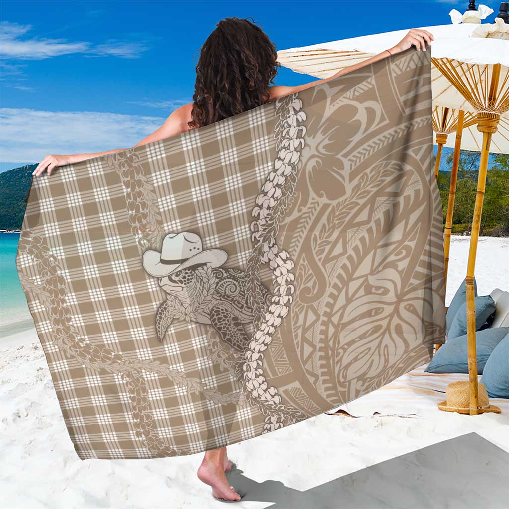 Beige Hawaii Palaka Cowboy Turtle Sarong Hawaiian Paniolo Puakenikeni Maile Lei - Polynesian Pride