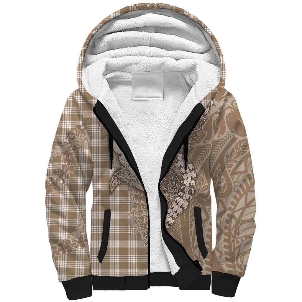 Beige Hawaii Palaka Cowboy Turtle Sherpa Hoodie Hawaiian Paniolo Puakenikeni Maile Lei DT05 Unisex Beige - Polynesian Pride