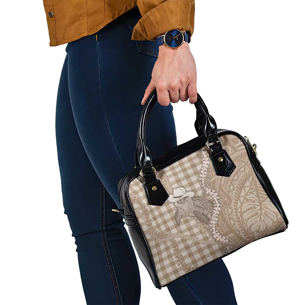 Beige Hawaii Palaka Cowboy Turtle Shoulder Handbag Hawaiian Paniolo Puakenikeni Maile Lei - Polynesian Pride