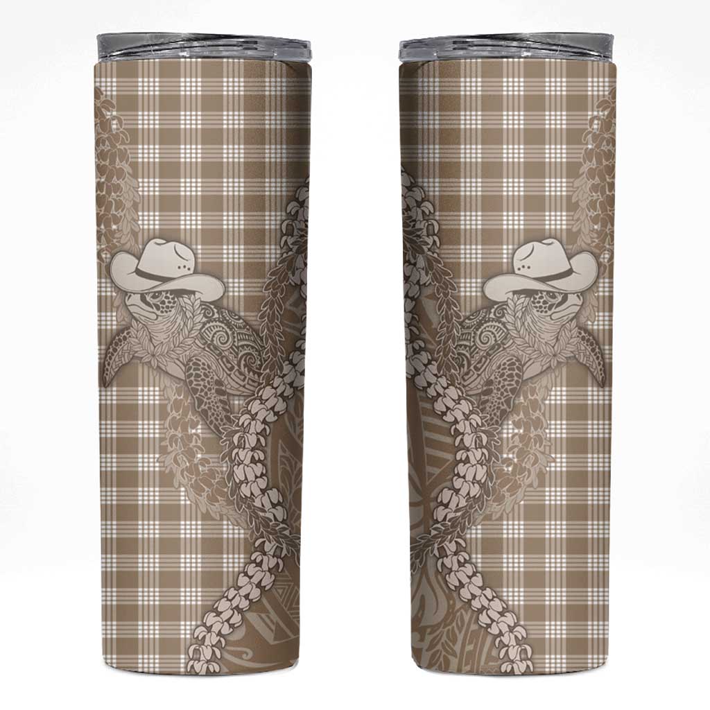 Beige Hawaii Palaka Cowboy Turtle Skinny Tumbler Hawaiian Paniolo Puakenikeni Maile Lei DT05 Beige - Polynesian Pride