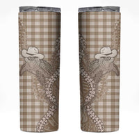 Beige Hawaii Palaka Cowboy Turtle Skinny Tumbler Hawaiian Paniolo Puakenikeni Maile Lei DT05 Beige - Polynesian Pride