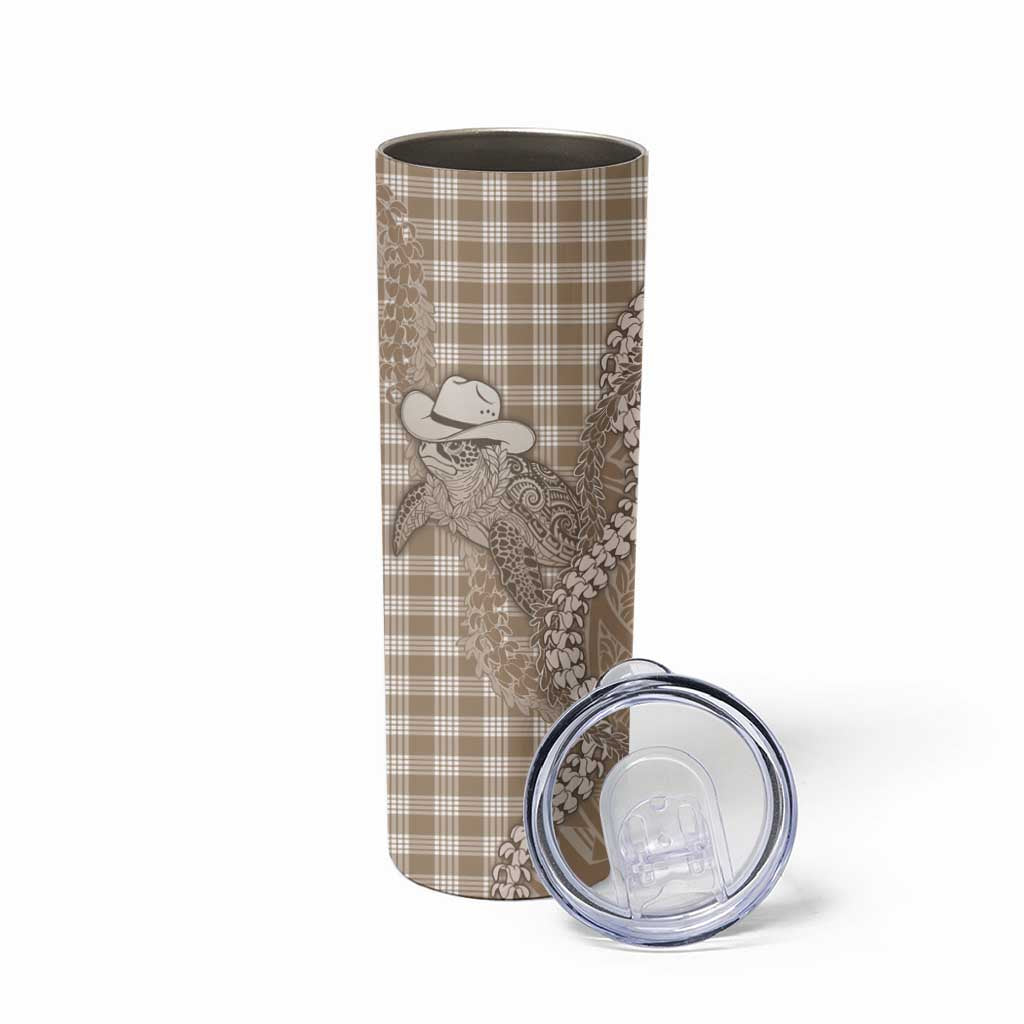 Beige Hawaii Palaka Cowboy Turtle Skinny Tumbler Hawaiian Paniolo Puakenikeni Maile Lei DT05 - Polynesian Pride