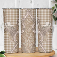 Beige Hawaii Palaka Cowboy Turtle Skinny Tumbler Hawaiian Paniolo Puakenikeni Maile Lei DT05 - Polynesian Pride