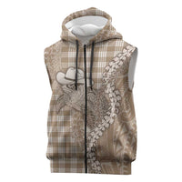 Beige Hawaii Palaka Cowboy Turtle Sleeveless Zip Hoodie Hawaiian Paniolo Puakenikeni Maile Lei DT05 Beige - Polynesian Pride