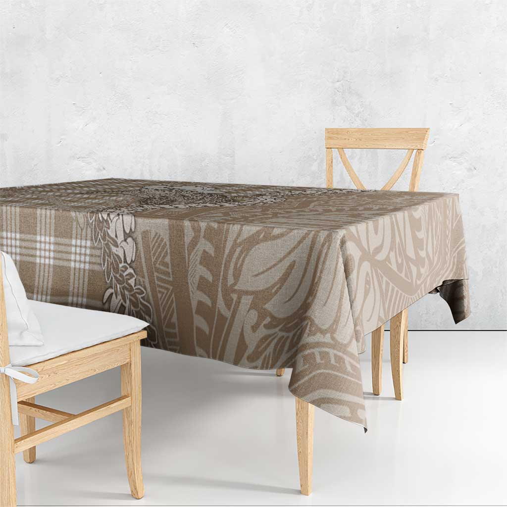 Beige Hawaii Palaka Cowboy Turtle Tablecloth Hawaiian Paniolo Puakenikeni Maile Lei - Polynesian Pride