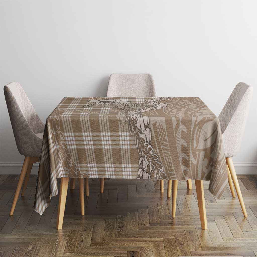 Beige Hawaii Palaka Cowboy Turtle Tablecloth Hawaiian Paniolo Puakenikeni Maile Lei - Polynesian Pride