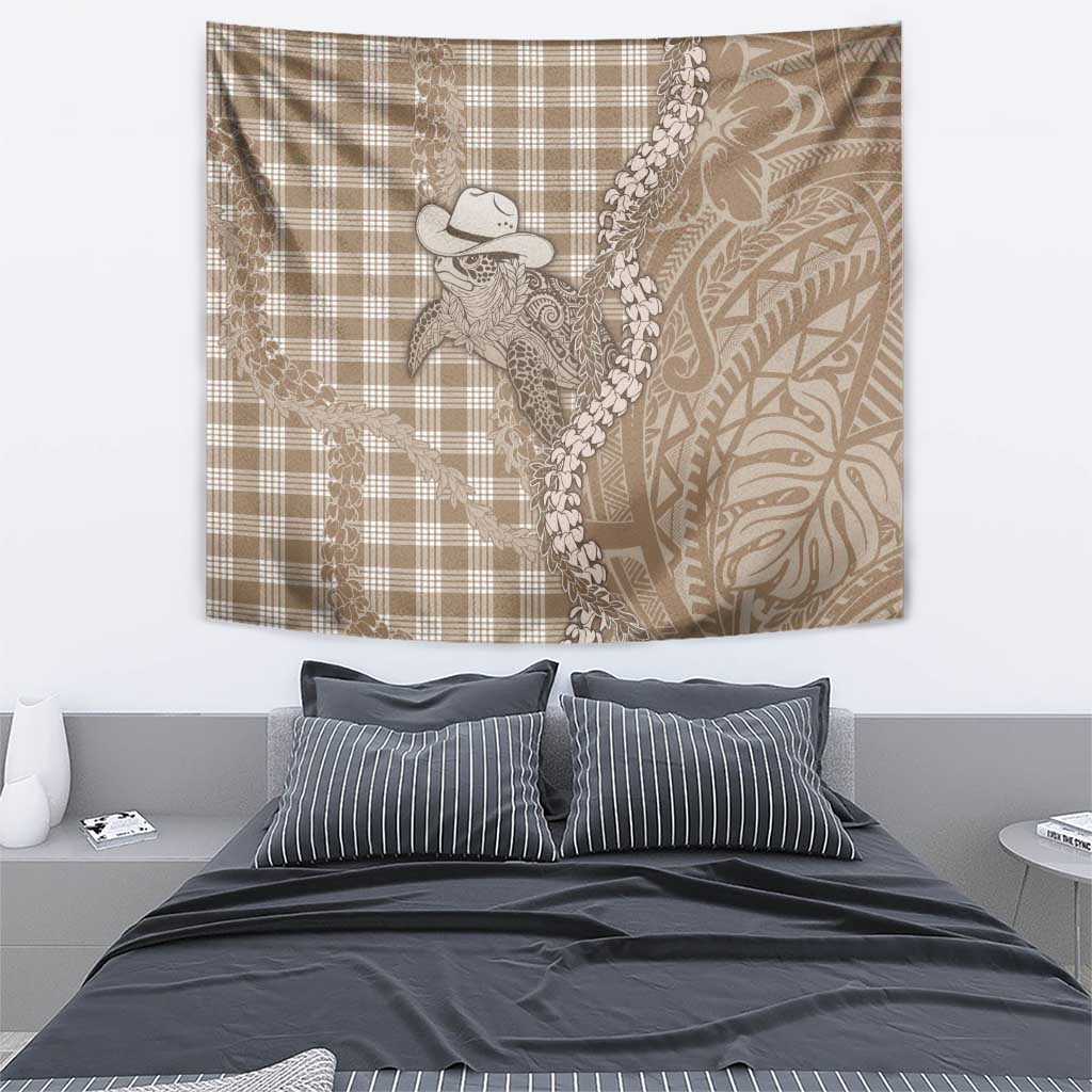 Beige Hawaii Palaka Cowboy Turtle Tapestry Hawaiian Paniolo Puakenikeni Maile Lei - Polynesian Pride