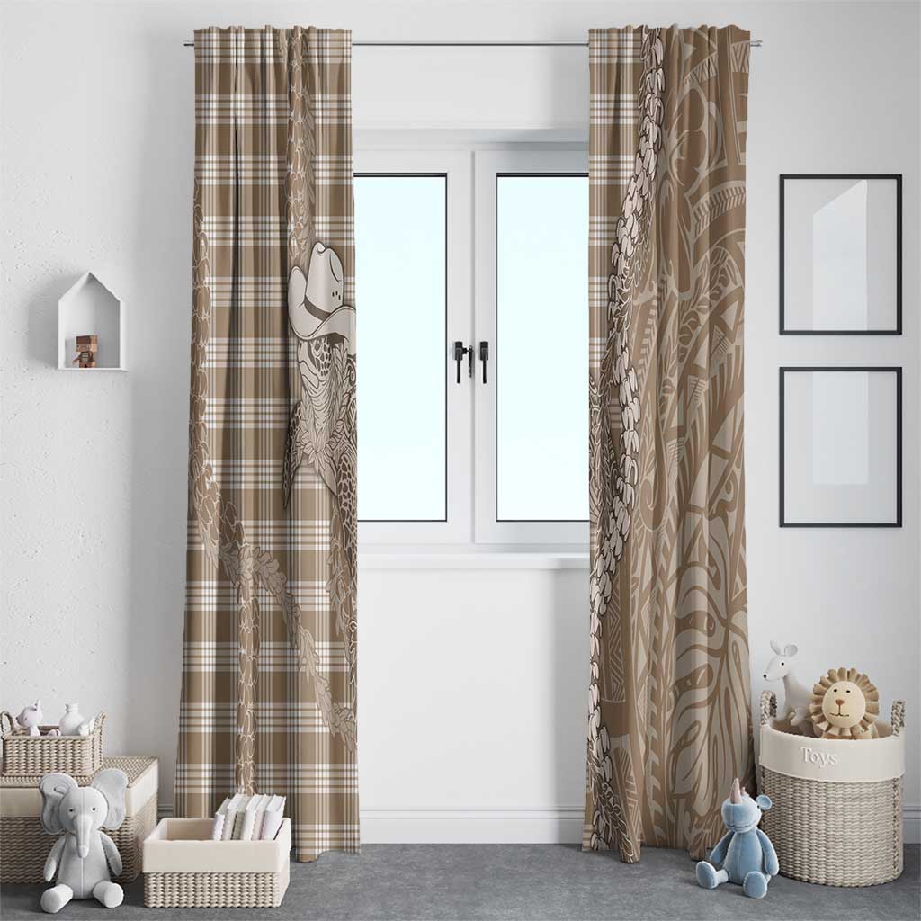 Beige Hawaii Palaka Cowboy Turtle Window Curtain Hawaiian Paniolo Puakenikeni Maile Lei - Polynesian Pride