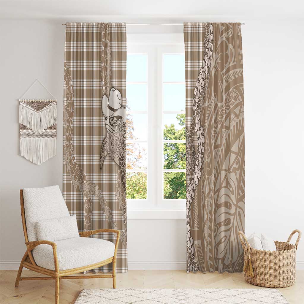 Beige Hawaii Palaka Cowboy Turtle Window Curtain Hawaiian Paniolo Puakenikeni Maile Lei - Polynesian Pride