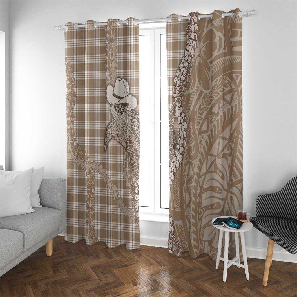 Beige Hawaii Palaka Cowboy Turtle Window Curtain Hawaiian Paniolo Puakenikeni Maile Lei - Polynesian Pride
