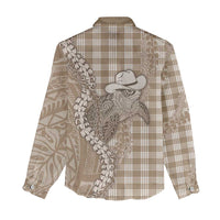 Beige Hawaii Palaka Cowboy Turtle Women Casual Shirt Hawaiian Paniolo Puakenikeni Maile Lei DT05 - Polynesian Pride