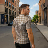 Beige Hawaii Palaka Cowboy Turtle Zipper Polo Shirt Hawaiian Paniolo Puakenikeni Maile Lei DT05 - Polynesian Pride