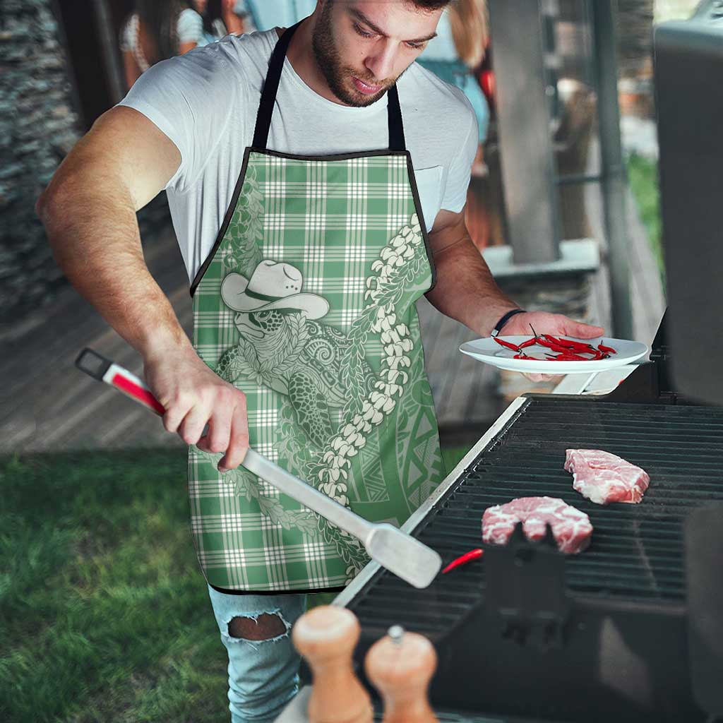 Green Hawaii Palaka Cowboy Turtle Apron Hawaiian Paniolo Puakenikeni Maile Lei - Polynesian Pride