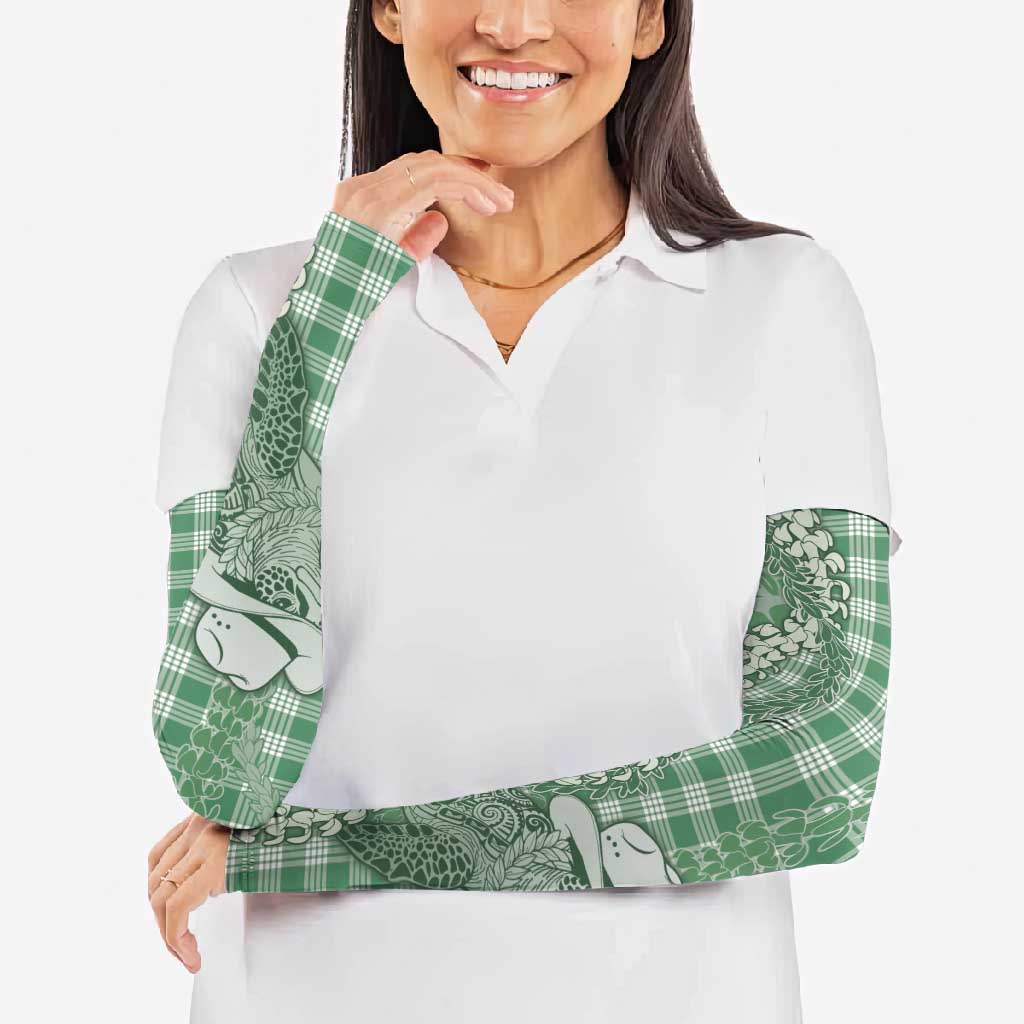 Green Hawaii Palaka Cowboy Turtle Arm Sleeves Hawaiian Paniolo Puakenikeni Maile Lei - Polynesian Pride