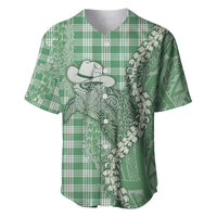 Green Hawaii Palaka Cowboy Turtle Baseball Jersey Hawaiian Paniolo Puakenikeni Maile Lei - Polynesian Pride