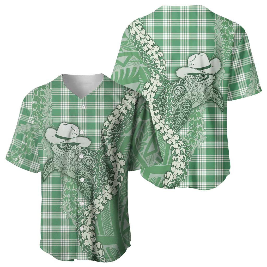 Green Hawaii Palaka Cowboy Turtle Baseball Jersey Hawaiian Paniolo Puakenikeni Maile Lei - Polynesian Pride