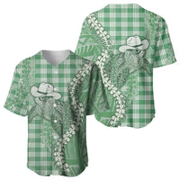 Green Hawaii Palaka Cowboy Turtle Baseball Jersey Hawaiian Paniolo Puakenikeni Maile Lei - Polynesian Pride