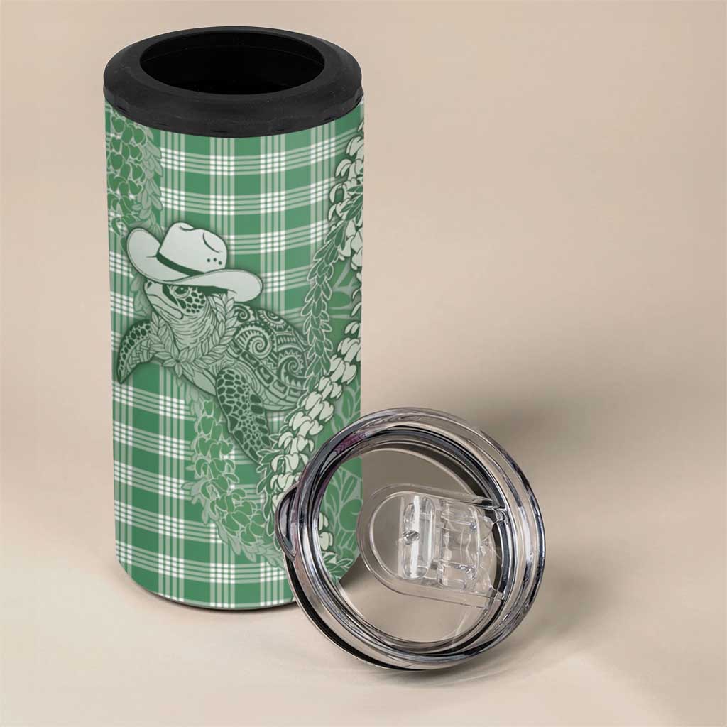 Green Hawaii Palaka Cowboy Turtle 4 in 1 Can Cooler Tumbler Hawaiian Paniolo Puakenikeni Maile Lei DT05 - Polynesian Pride