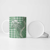 Green Hawaii Palaka Cowboy Turtle Ceramic Mug Hawaiian Paniolo Puakenikeni Maile Lei - Polynesian Pride