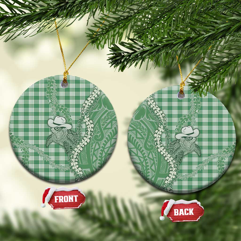 Green Hawaii Palaka Cowboy Turtle Ceramic Ornament Hawaiian Paniolo Puakenikeni Maile Lei - Polynesian Pride
