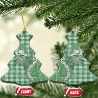 Green Hawaii Palaka Cowboy Turtle Ceramic Ornament Hawaiian Paniolo Puakenikeni Maile Lei - Polynesian Pride