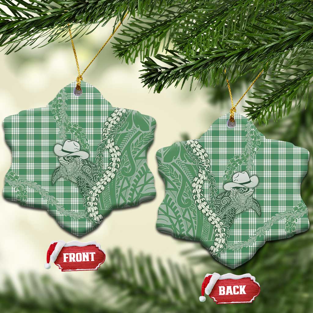 Green Hawaii Palaka Cowboy Turtle Ceramic Ornament Hawaiian Paniolo Puakenikeni Maile Lei - Polynesian Pride