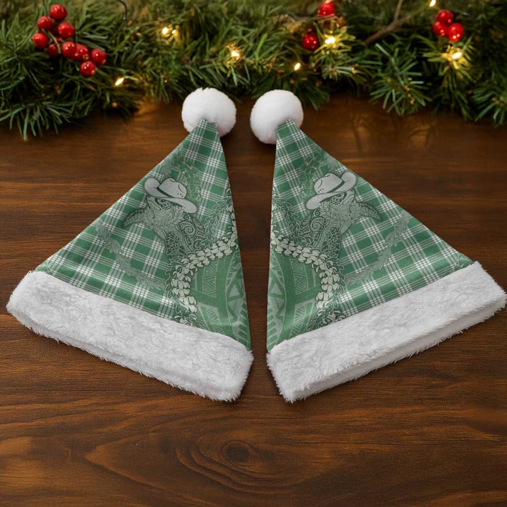 Green Hawaii Palaka Cowboy Turtle Christmas Santa Hat Hawaiian Paniolo Puakenikeni Maile Lei - Polynesian Pride
