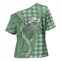 Green Hawaii Palaka Cowboy Turtle Cross Shoulder Shirt Hawaiian Paniolo Puakenikeni Maile Lei DT05 - Polynesian Pride