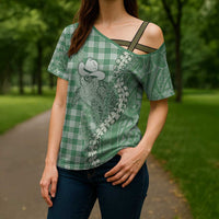 Green Hawaii Palaka Cowboy Turtle Cross Shoulder Shirt Hawaiian Paniolo Puakenikeni Maile Lei DT05 - Polynesian Pride