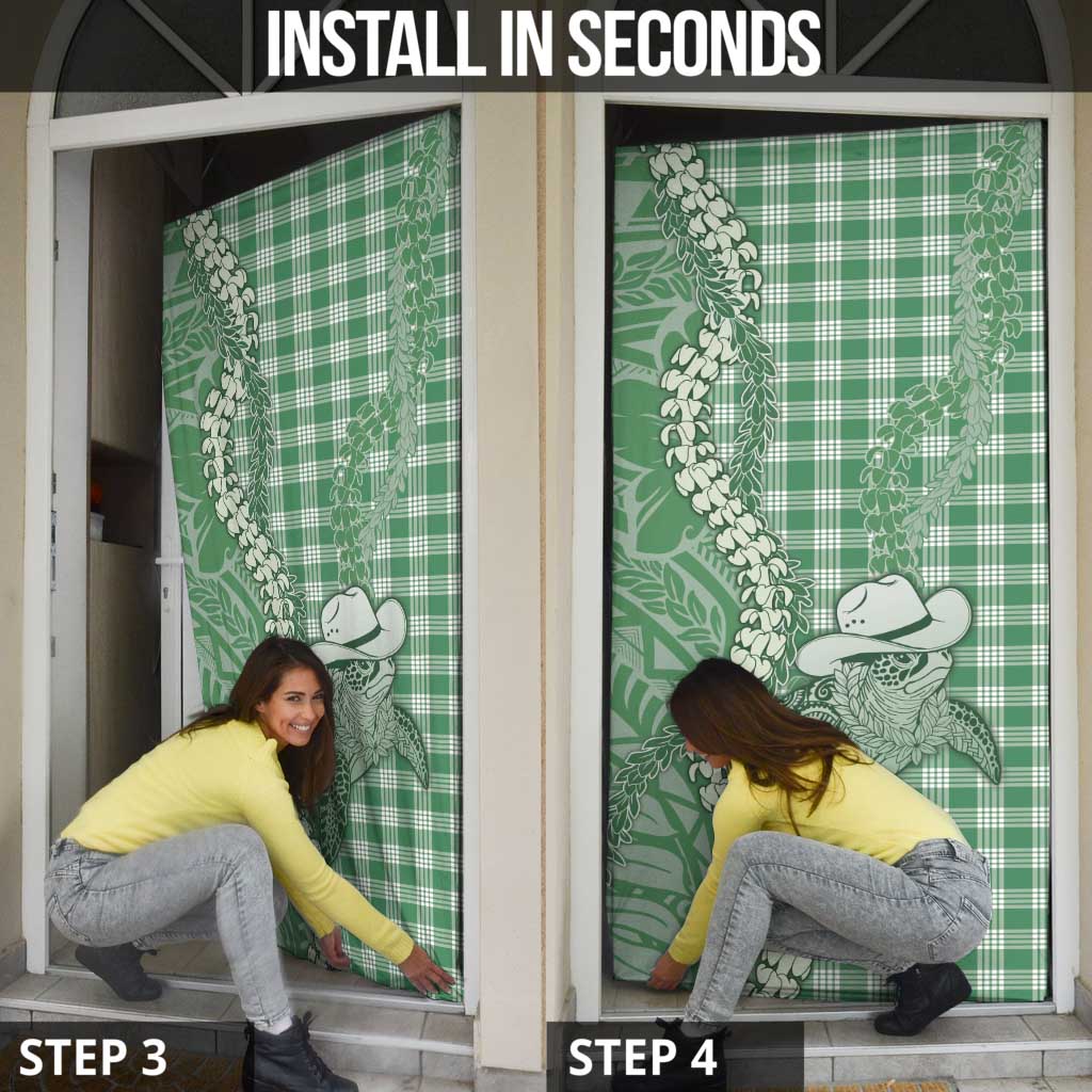 Green Hawaii Palaka Cowboy Turtle Door Cover Hawaiian Paniolo Puakenikeni Maile Lei - Polynesian Pride