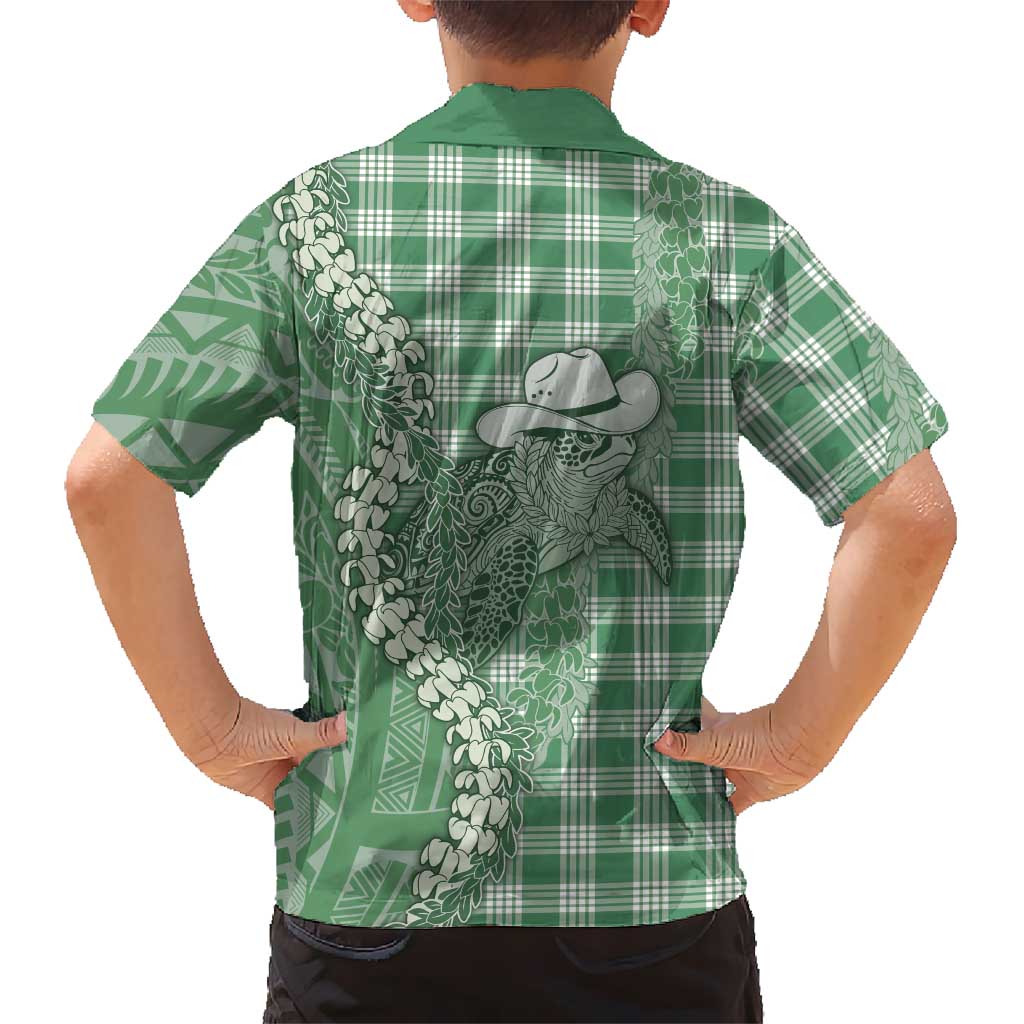Green Hawaii Palaka Cowboy Turtle Family Matching Mermaid Dress and Hawaiian Shirt Hawaiian Paniolo Puakenikeni Maile Lei DT05 - Polynesian Pride