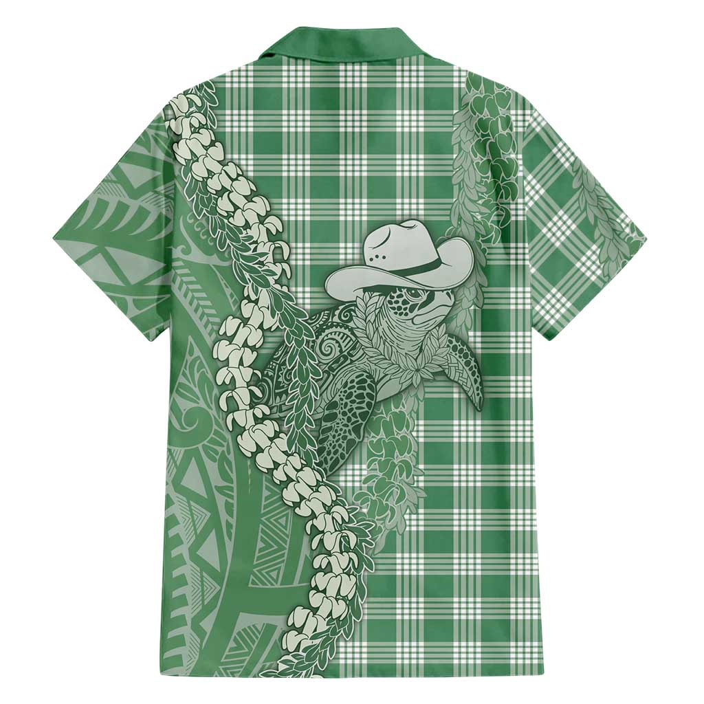 Green Hawaii Palaka Cowboy Turtle Family Matching Off Shoulder Maxi Dress and Hawaiian Shirt Hawaiian Paniolo Puakenikeni Maile Lei DT05 - Polynesian Pride