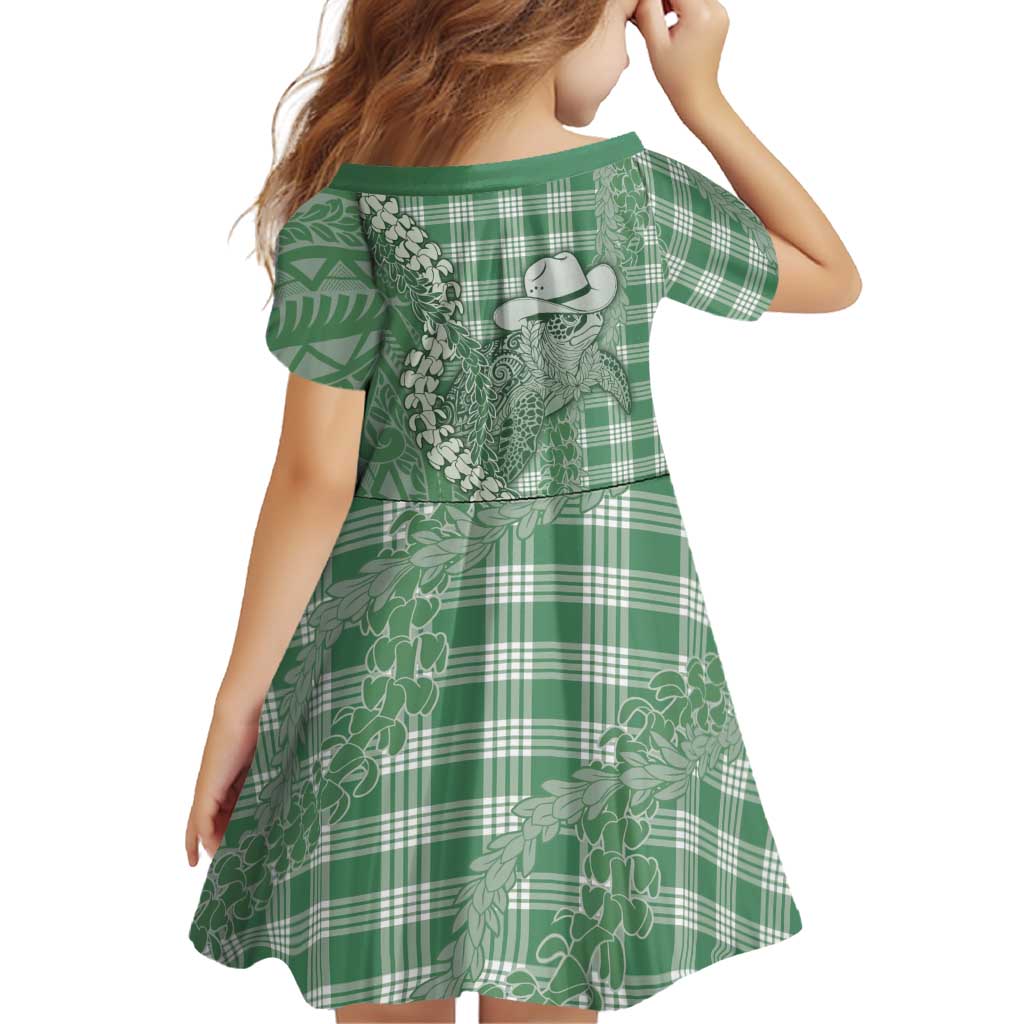 Green Hawaii Palaka Cowboy Turtle Family Matching Puletasi and Hawaiian Shirt Hawaiian Paniolo Puakenikeni Maile Lei DT05 - Polynesian Pride