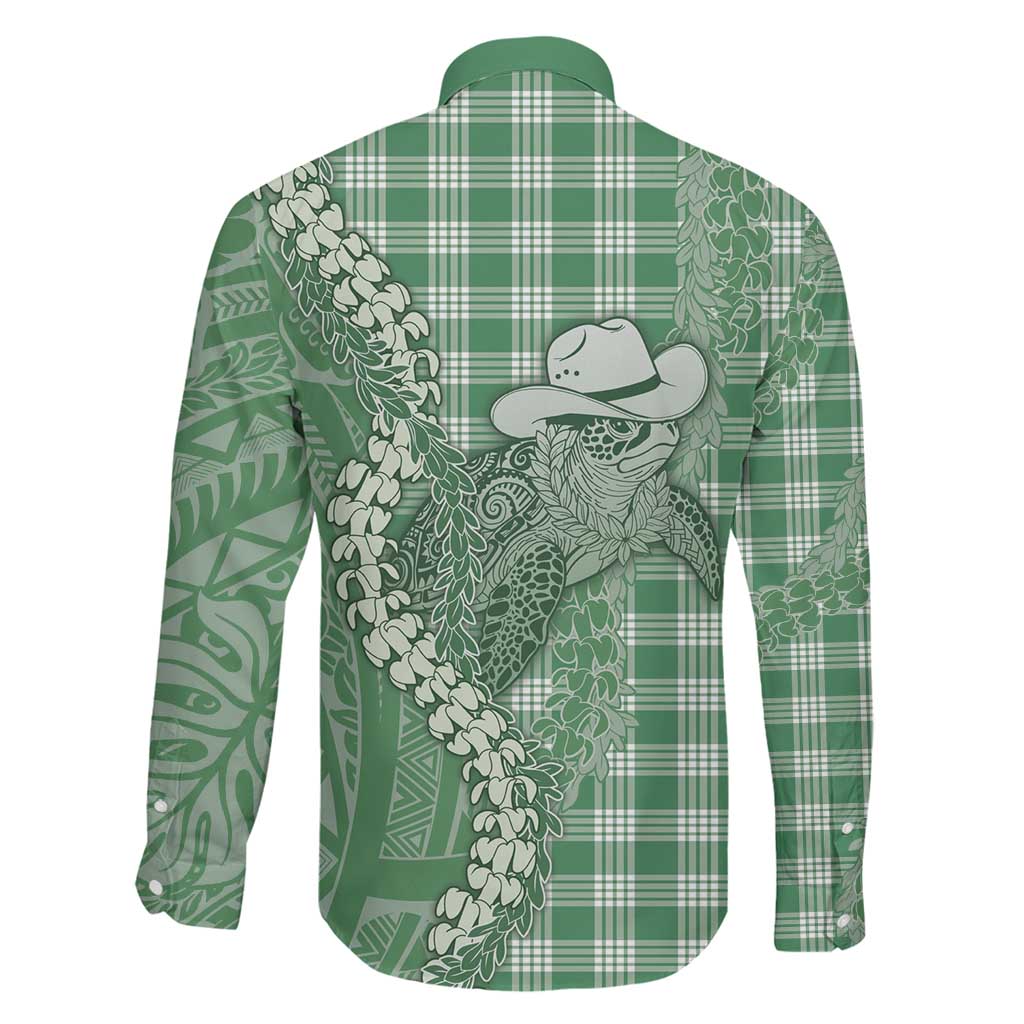 Green Hawaii Palaka Cowboy Turtle Family Matching Short Sleeve Bodycon Dress and Hawaiian Shirt Hawaiian Paniolo Puakenikeni Maile Lei DT05 - Polynesian Pride