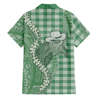 Green Hawaii Palaka Cowboy Turtle Family Matching Summer Maxi Dress and Hawaiian Shirt Hawaiian Paniolo Puakenikeni Maile Lei DT05 - Polynesian Pride