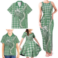 Green Hawaii Palaka Cowboy Turtle Family Matching Tank Maxi Dress and Hawaiian Shirt Hawaiian Paniolo Puakenikeni Maile Lei DT05 - Polynesian Pride