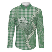 Green Hawaii Palaka Cowboy Turtle Family Matching Tank Maxi Dress and Hawaiian Shirt Hawaiian Paniolo Puakenikeni Maile Lei DT05 Dad's Shirt - Long Sleeve Green - Polynesian Pride