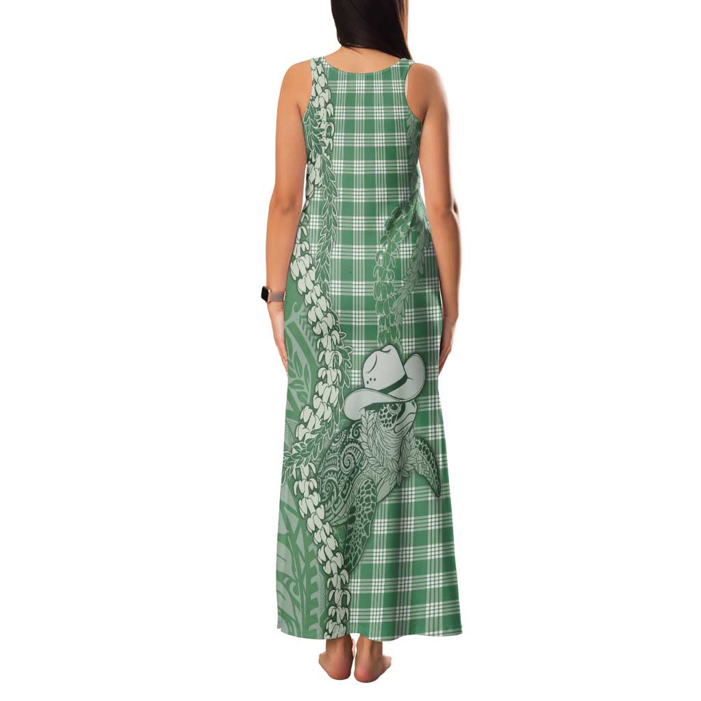 Green Hawaii Palaka Cowboy Turtle Family Matching Tank Maxi Dress and Hawaiian Shirt Hawaiian Paniolo Puakenikeni Maile Lei DT05 - Polynesian Pride