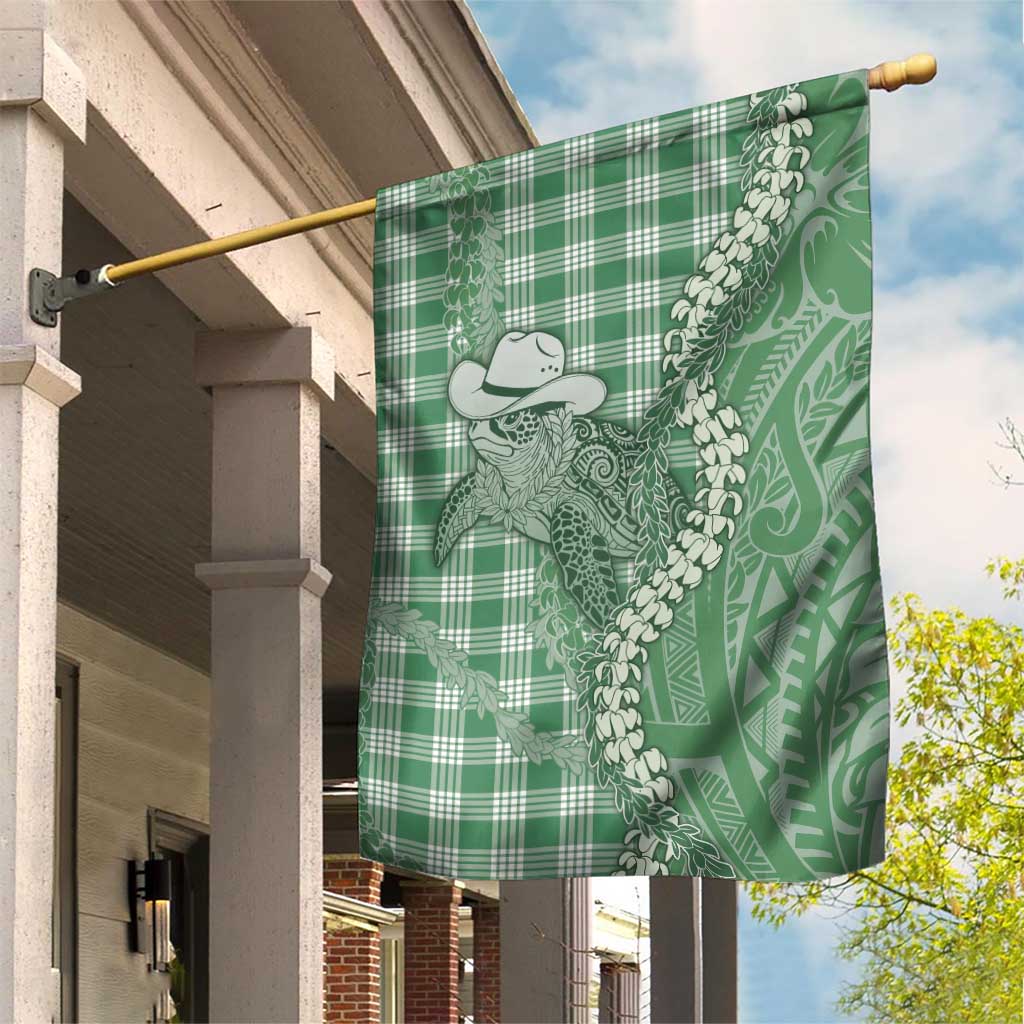 Green Hawaii Palaka Cowboy Turtle Garden Flag Hawaiian Paniolo Puakenikeni Maile Lei - Polynesian Pride