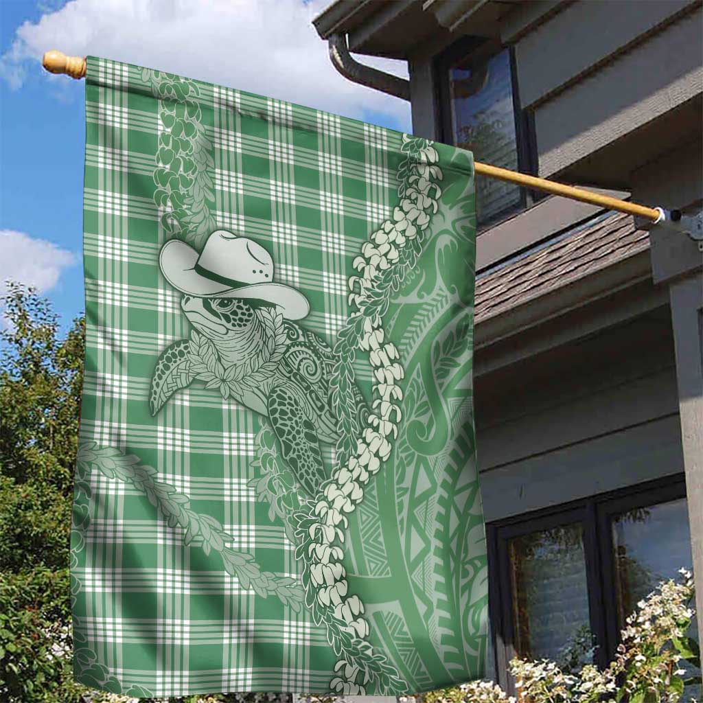 Green Hawaii Palaka Cowboy Turtle Garden Flag Hawaiian Paniolo Puakenikeni Maile Lei - Polynesian Pride