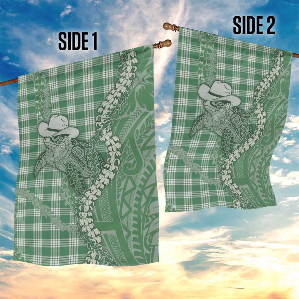 Green Hawaii Palaka Cowboy Turtle Garden Flag Hawaiian Paniolo Puakenikeni Maile Lei - Polynesian Pride