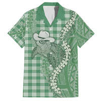 Green Hawaii Palaka Cowboy Turtle Hawaiian Shirt Hawaiian Paniolo Puakenikeni Maile Lei - Polynesian Pride